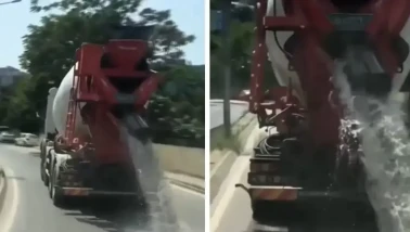Görüntü İstanbul'dan! Beton mikserinin şehrin göbeğinde yaptığı rezilliğe bakın