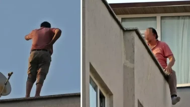 Eşine kızıp çatıya çıktı! Eylem yapan adam ekiplere köşe kapmaca oynattı