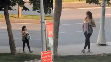 İstanbul'da gündüz vakti fuhuş pazarlığı! Kimseye aldırış etmeden iç çamaşırını gösterdi